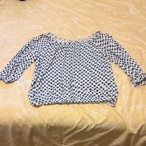 Michael Kors Blue and White Patterned Blouse